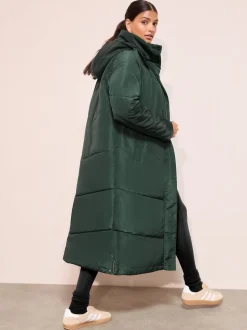 Friends Like These Green Long Line Hooded Padded Coat