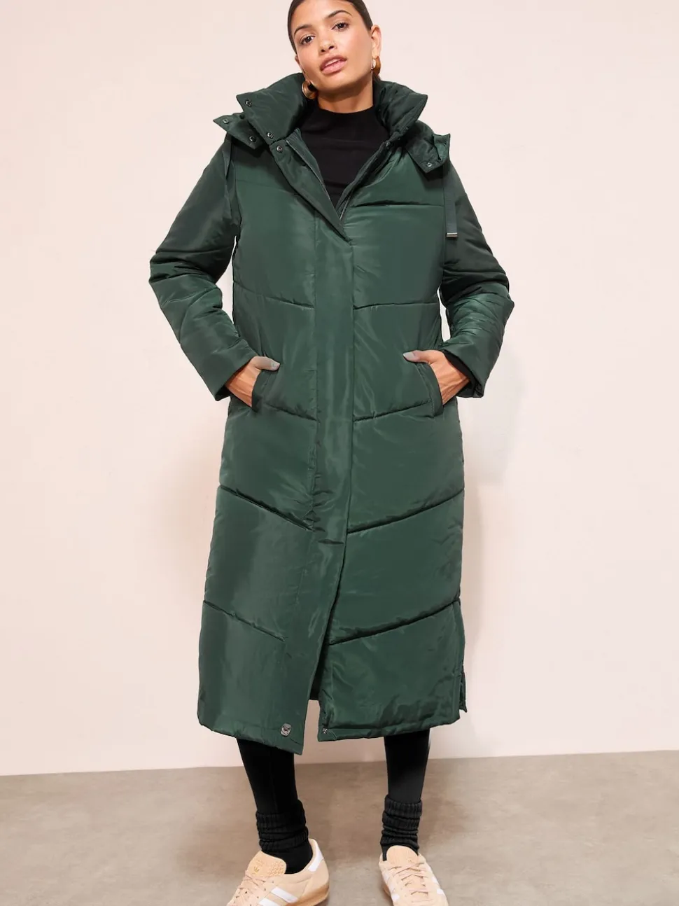 Friends Like These Green Long Line Hooded Padded Coat
