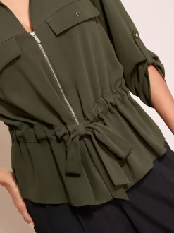 Friends Like These Green Utility Style Tie Waist Shirt