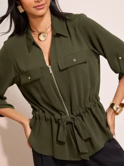 Friends Like These Green Utility Style Tie Waist Shirt