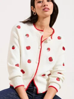 Friends Like These Ivory Tomato Embroidered Cardigan