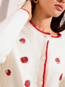 Friends Like These Ivory Tomato Embroidered Cardigan