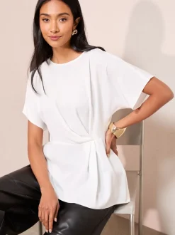 Friends Like These Ivory Pleated Waist Detail Short Sleeve Blouse