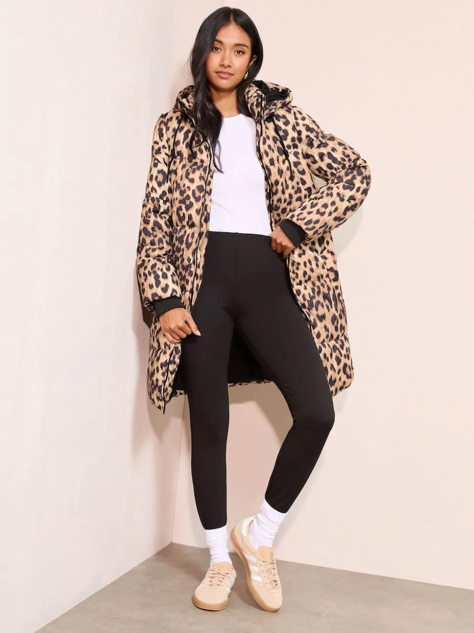 Friends Like These Leopard Printed Mid Length Puffer Coat