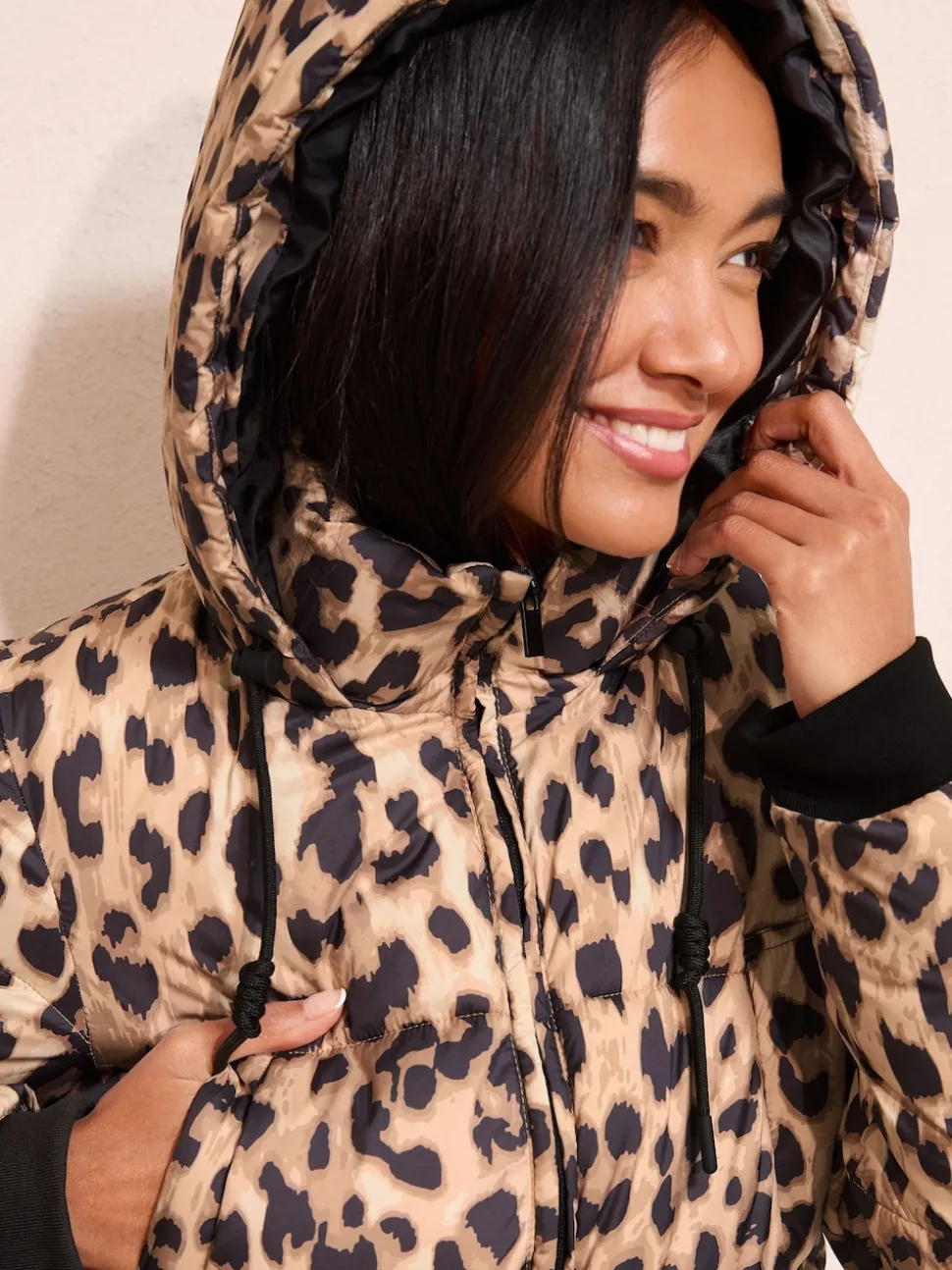 Friends Like These Leopard Printed Mid Length Puffer Coat