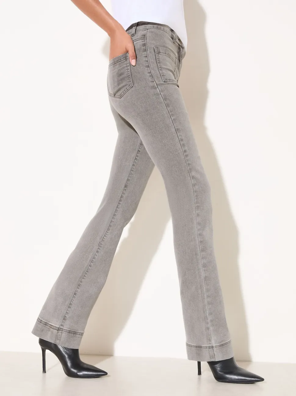 Friends Like These Light Grey High Waist Pocket Flare Jeans