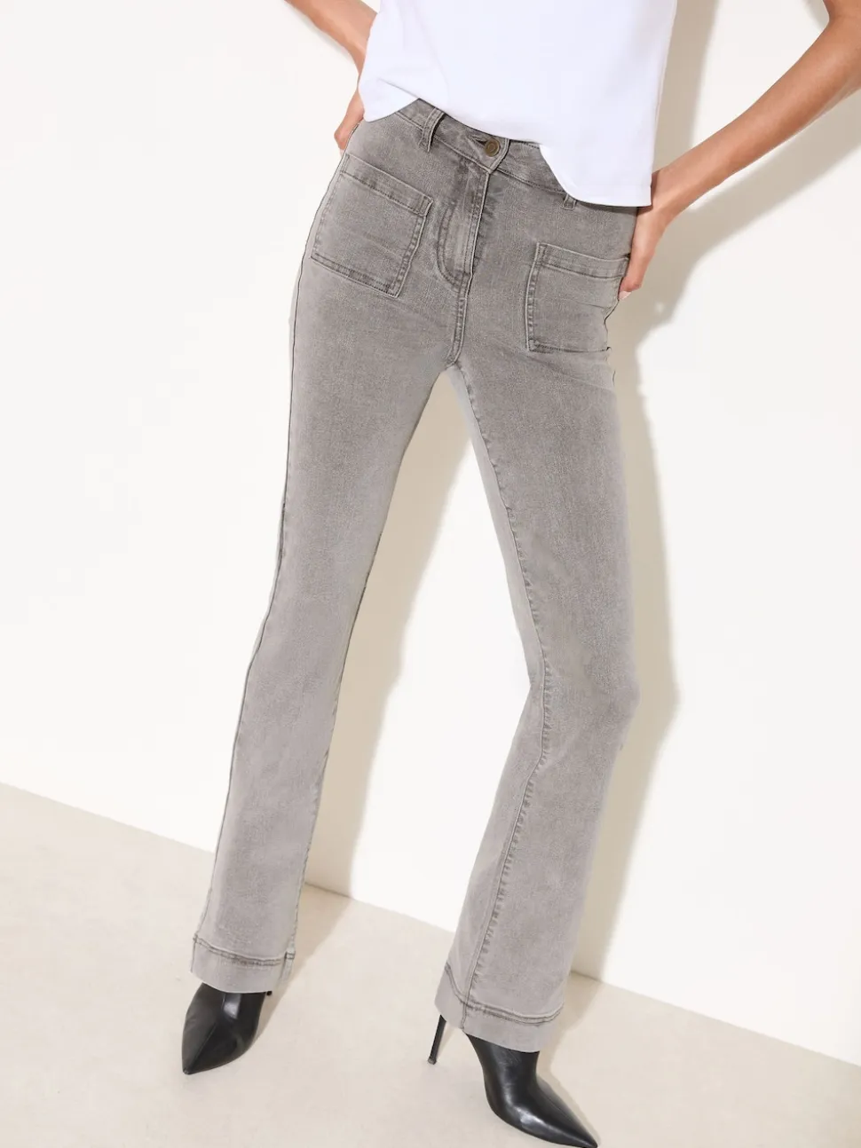 Friends Like These Light Grey High Waist Pocket Flare Jeans
