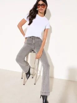 Friends Like These Light Grey Petite High Waist Pocket Flare Jeans