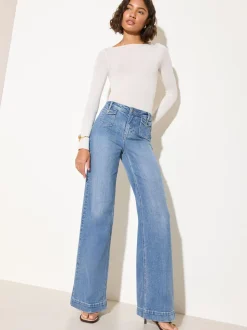 Friends Like These Mid Blue Denim Pocket Tailored Wide Leg Jeans