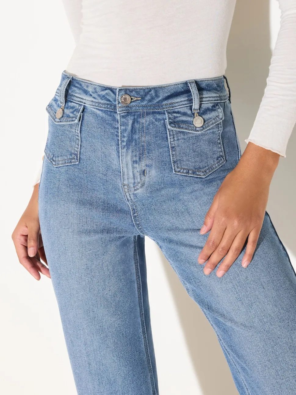 Friends Like These Mid Blue Denim Pocket Tailored Wide Leg Jeans