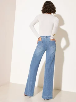 Friends Like These Mid Blue Denim Pocket Tailored Wide Leg Jeans