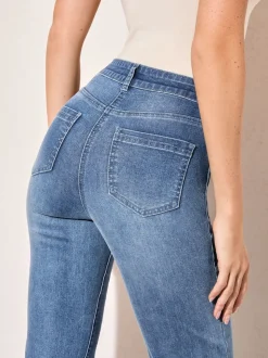 Friends Like These Mid Blue High Waist Pocket Flare Jeans