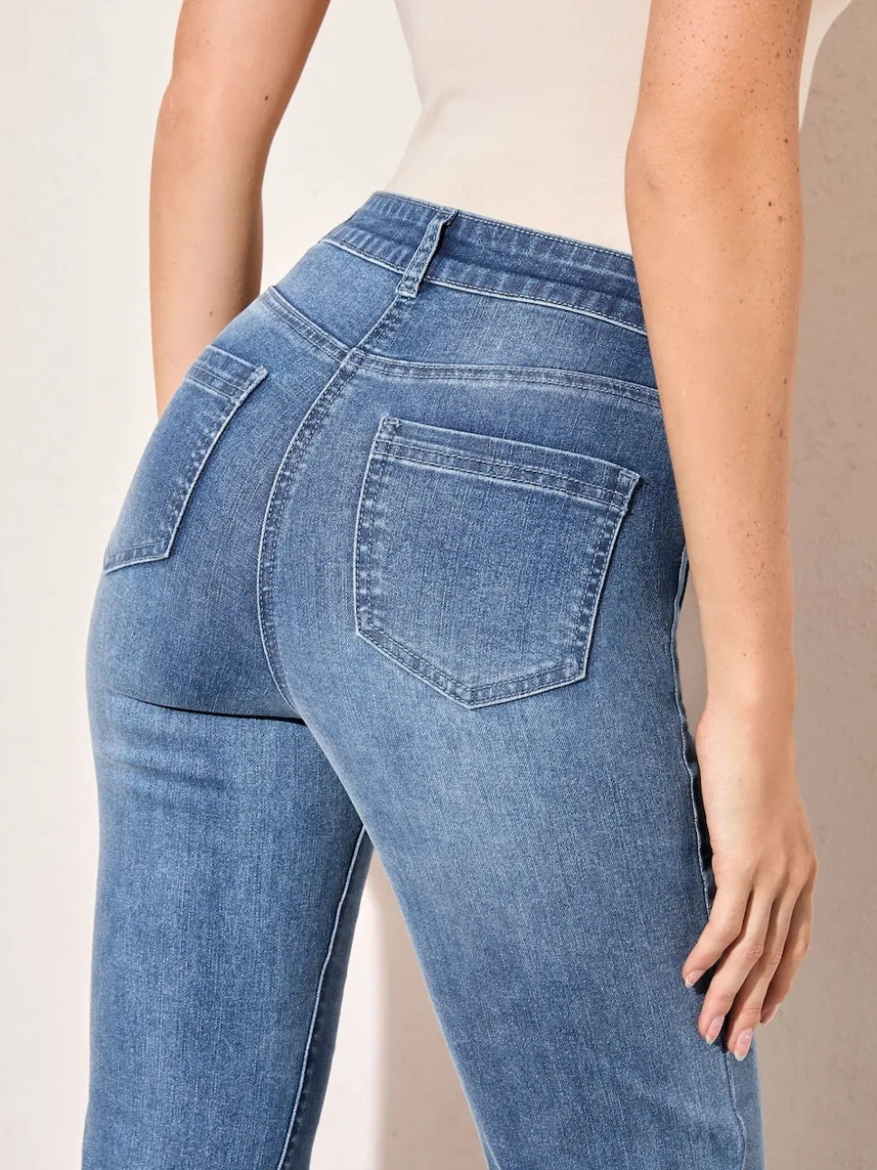 Friends Like These Mid Blue High Waist Pocket Flare Jeans