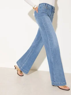 Friends Like These Mid Blue Denim Petite Pocket Tailored Wide Leg Jeans