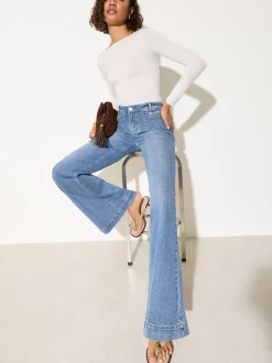 Friends Like These Mid Blue Denim Petite Pocket Tailored Wide Leg Jeans