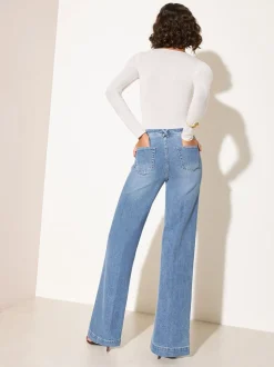 Friends Like These Mid Blue Denim Petite Pocket Tailored Wide Leg Jeans