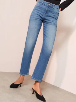 Friends Like These Mid Blue Petite Ankle Straight Leg Jeans