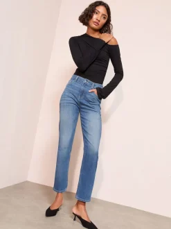 Friends Like These Mid Blue Petite Ankle Straight Leg Jeans