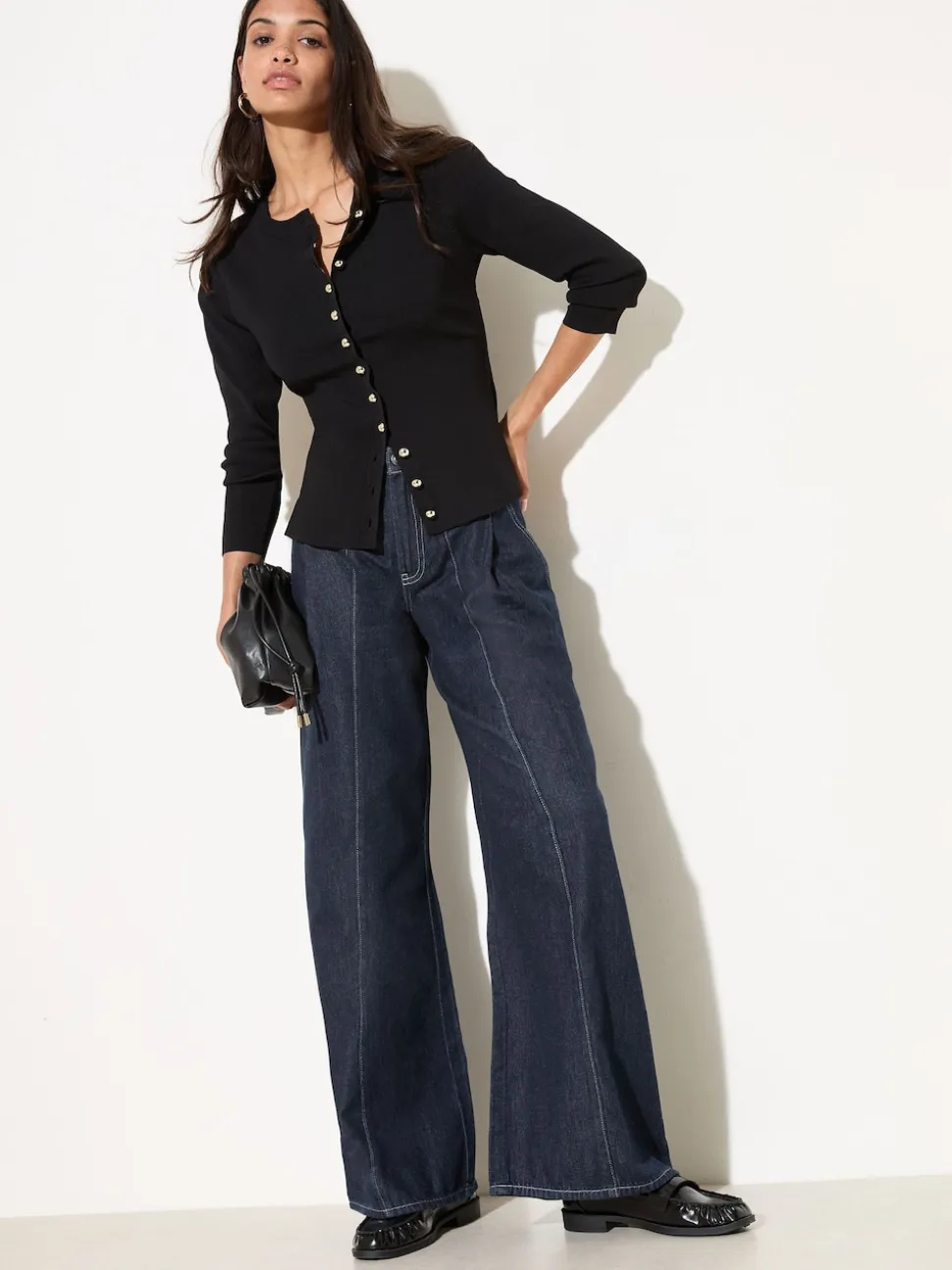Friends Like These Mid Wash Pleat Relaxed Wide Leg Jeans