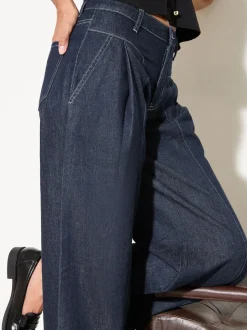 Friends Like These Mid Wash Pleat Relaxed Wide Leg Jeans