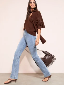 Friends Like These Mid Wash High Waist Pocket Flare Jeans