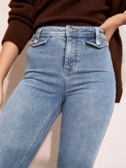Friends Like These Mid Wash High Waist Pocket Flare Jeans