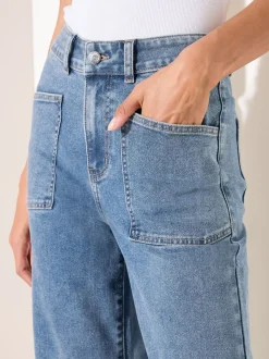 Friends Like These Mid Wash Petite Wide Leg Cropped Jeans