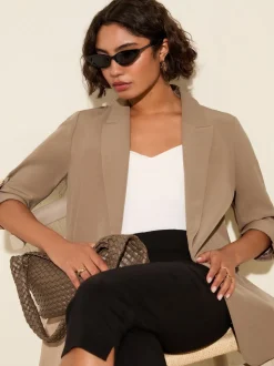 Friends Like These Mocha Neutral Edge to Edge Tailored Sleeve Detail Blazer