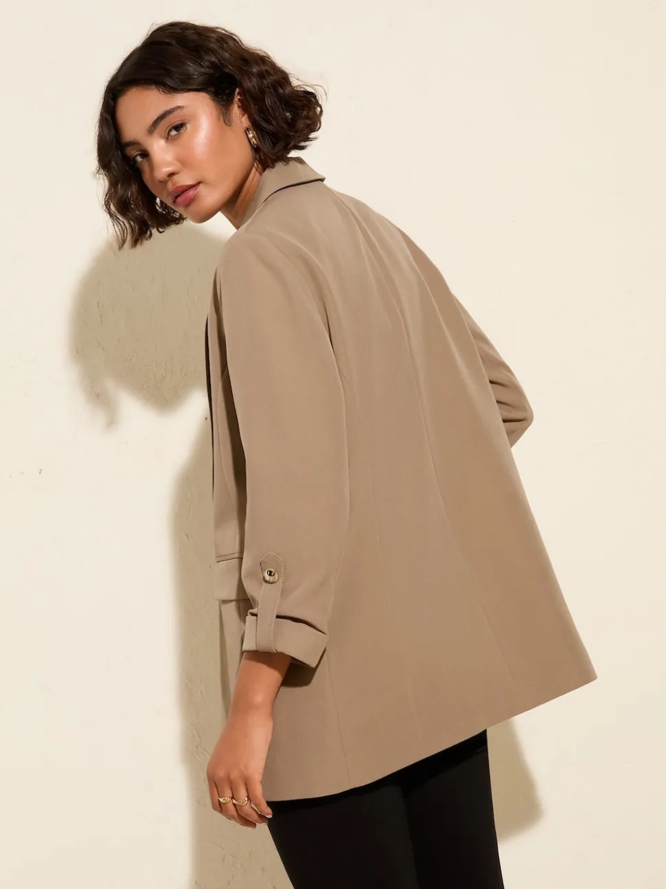 Friends Like These Mocha Neutral Edge to Edge Tailored Sleeve Detail Blazer