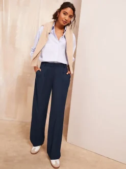 Friends Like These Navy Blue Premium Elastic Back Tailored Wide Leg Trousers