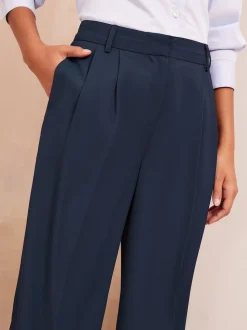 Friends Like These Navy Blue Premium Elastic Back Tailored Wide Leg Trousers