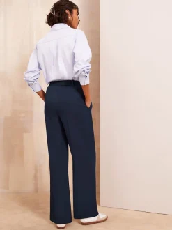 Friends Like These Navy Blue Premium Elastic Back Tailored Wide Leg Trousers