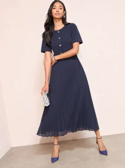 Friends Like These Navy Button Down 2-In-1 Pleated Dress
