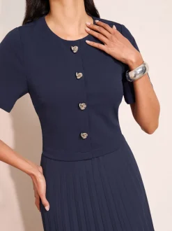 Friends Like These Navy Button Down 2-In-1 Pleated Dress