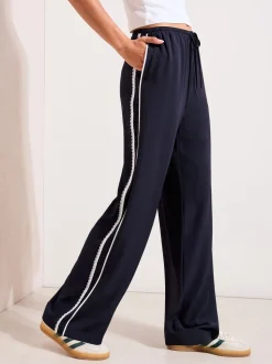Friends Like These Navy Crochet Trim Wide Leg Trousers