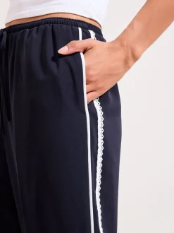 Friends Like These Navy Crochet Trim Wide Leg Trousers