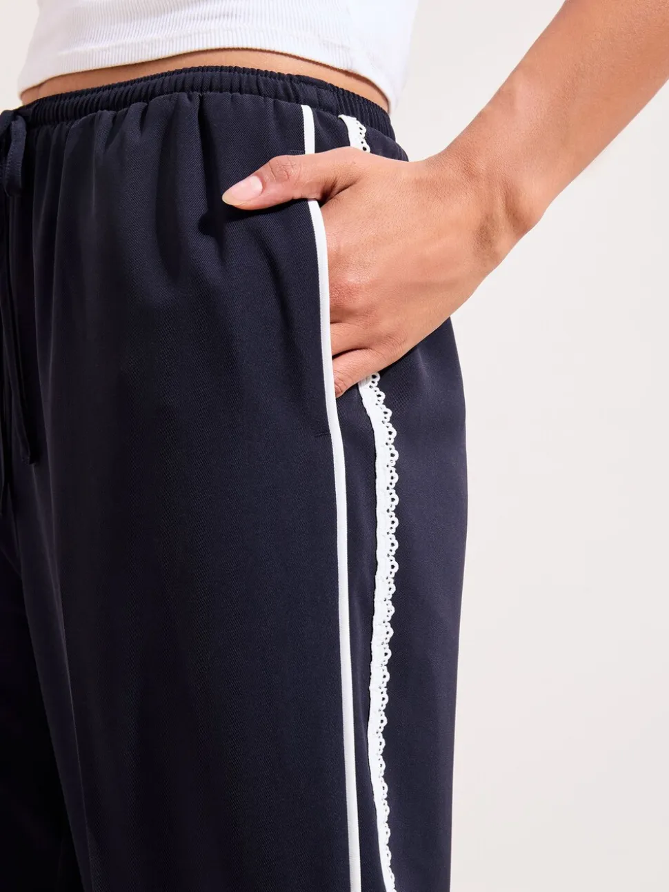 Friends Like These Navy Crochet Trim Wide Leg Trousers