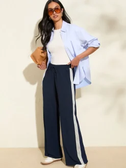 Friends Like These Navy Crinkle Jersey Wide Leg Trousers