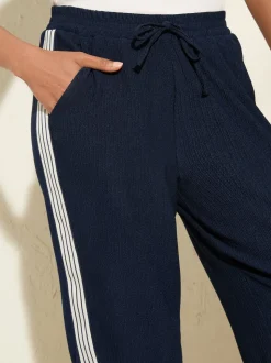 Friends Like These Navy Crinkle Jersey Wide Leg Trousers