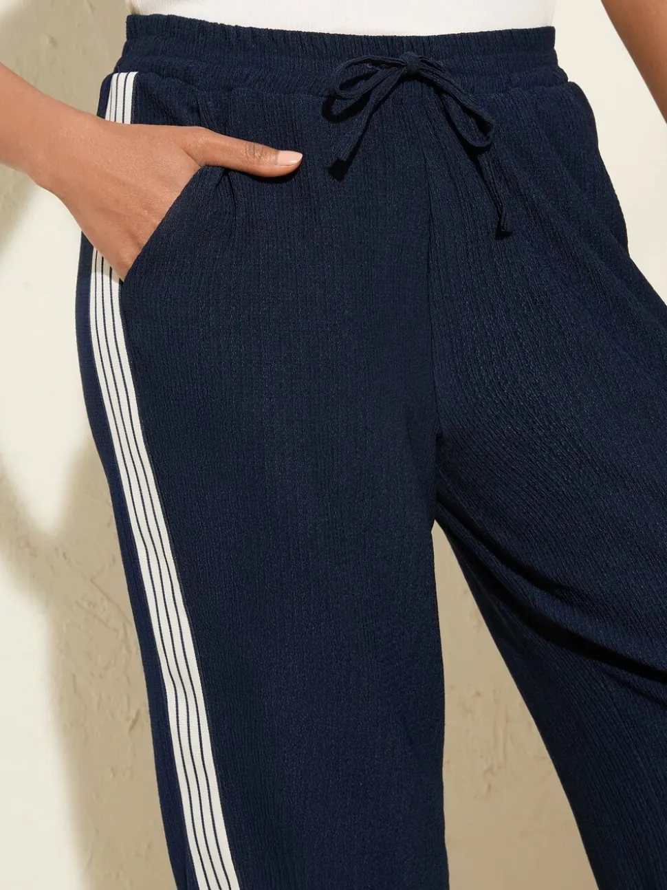 Friends Like These Navy Crinkle Jersey Wide Leg Trousers