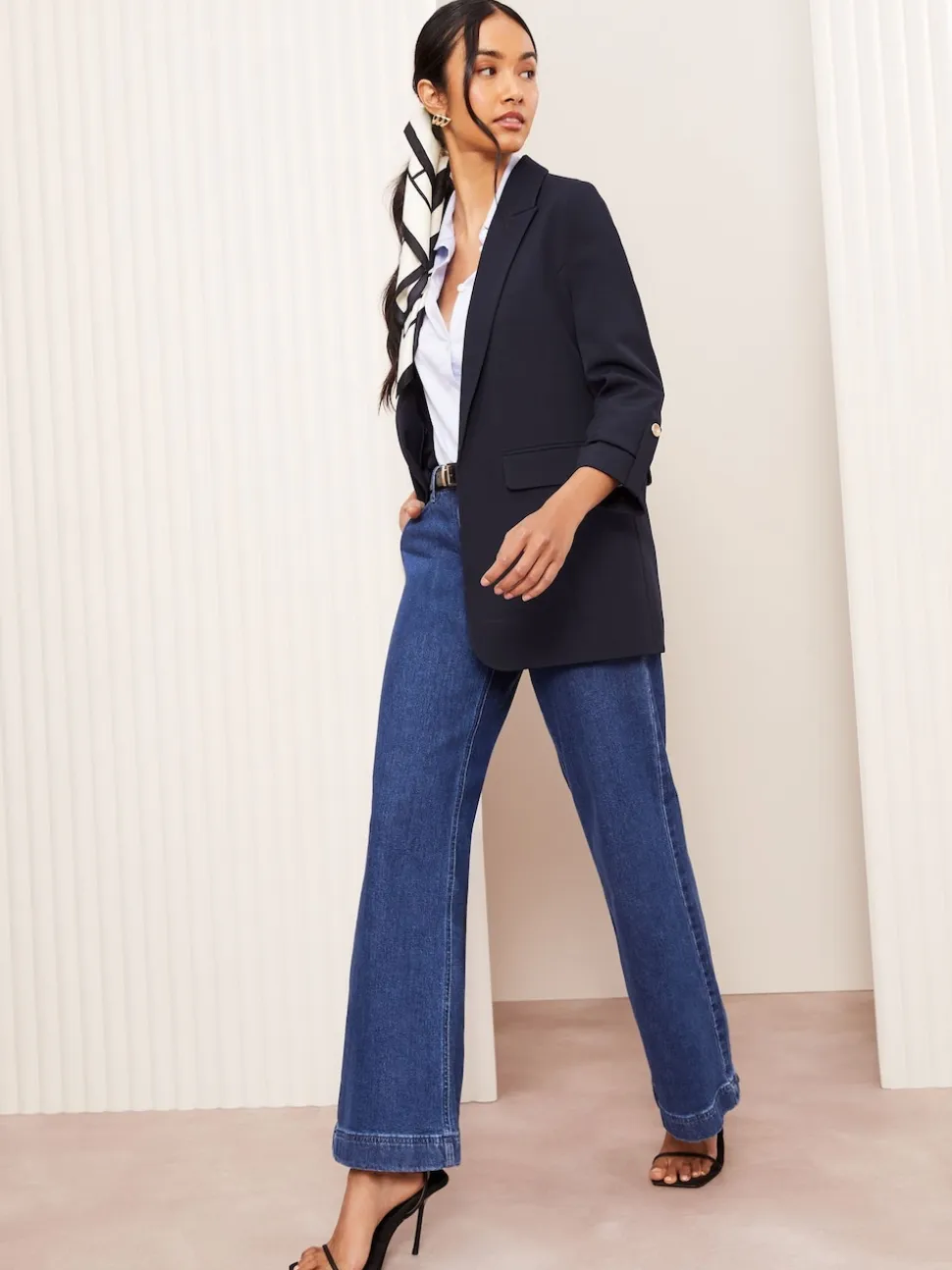 Friends Like These Navy Edge to Edge Tailored Sleeve Detail Blazer