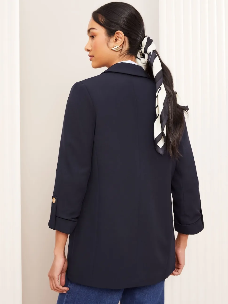 Friends Like These Navy Edge to Edge Tailored Sleeve Detail Blazer