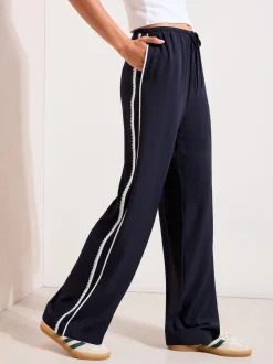 Friends Like These Navy Petite Crochet Trim Wide Leg Trousers