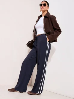 Friends Like These Navy Petite Crochet Trim Wide Leg Trousers