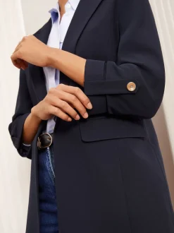 Friends Like These Navy Petite Edge to Edge Tailored Sleeve Detail Blazer
