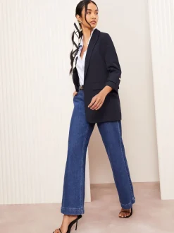 Friends Like These Navy Petite Edge to Edge Tailored Sleeve Detail Blazer
