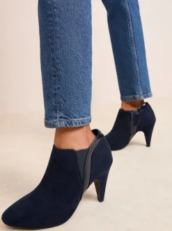Friends Like These Navy Standard fit Mid Heel Mix Material Ankle Boots