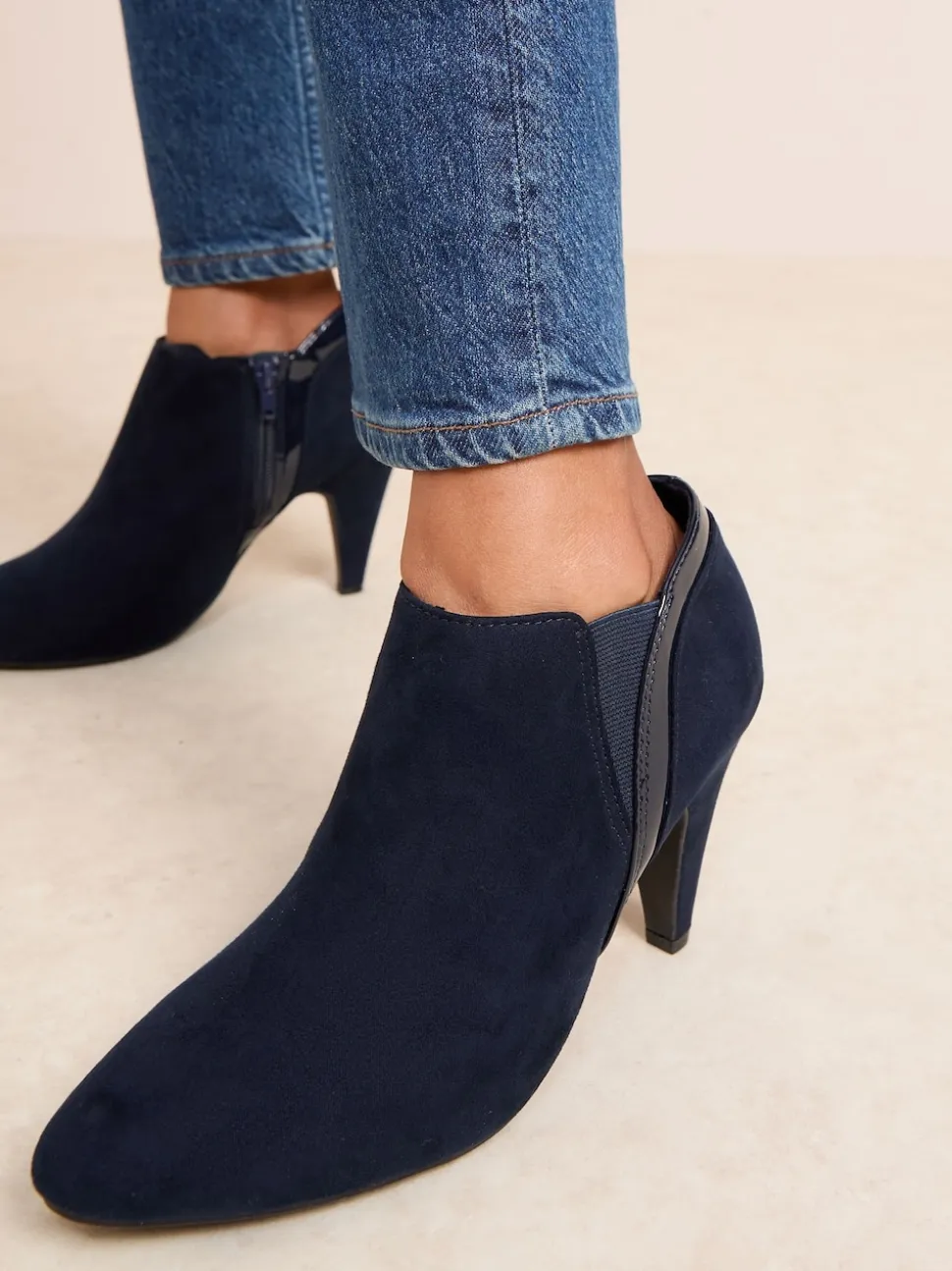 Friends Like These Navy Standard fit Mid Heel Mix Material Ankle Boots