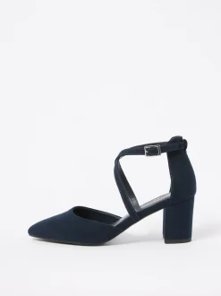 Friends Like These Navy Standard Fit Block Heel Cross Strap Court Shoes