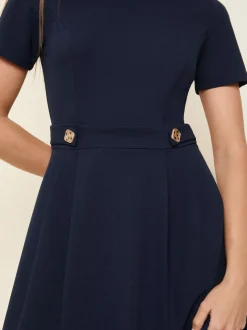 Friends Like These Navy Tab Detail Short Sleeve Midi Tailored Dress